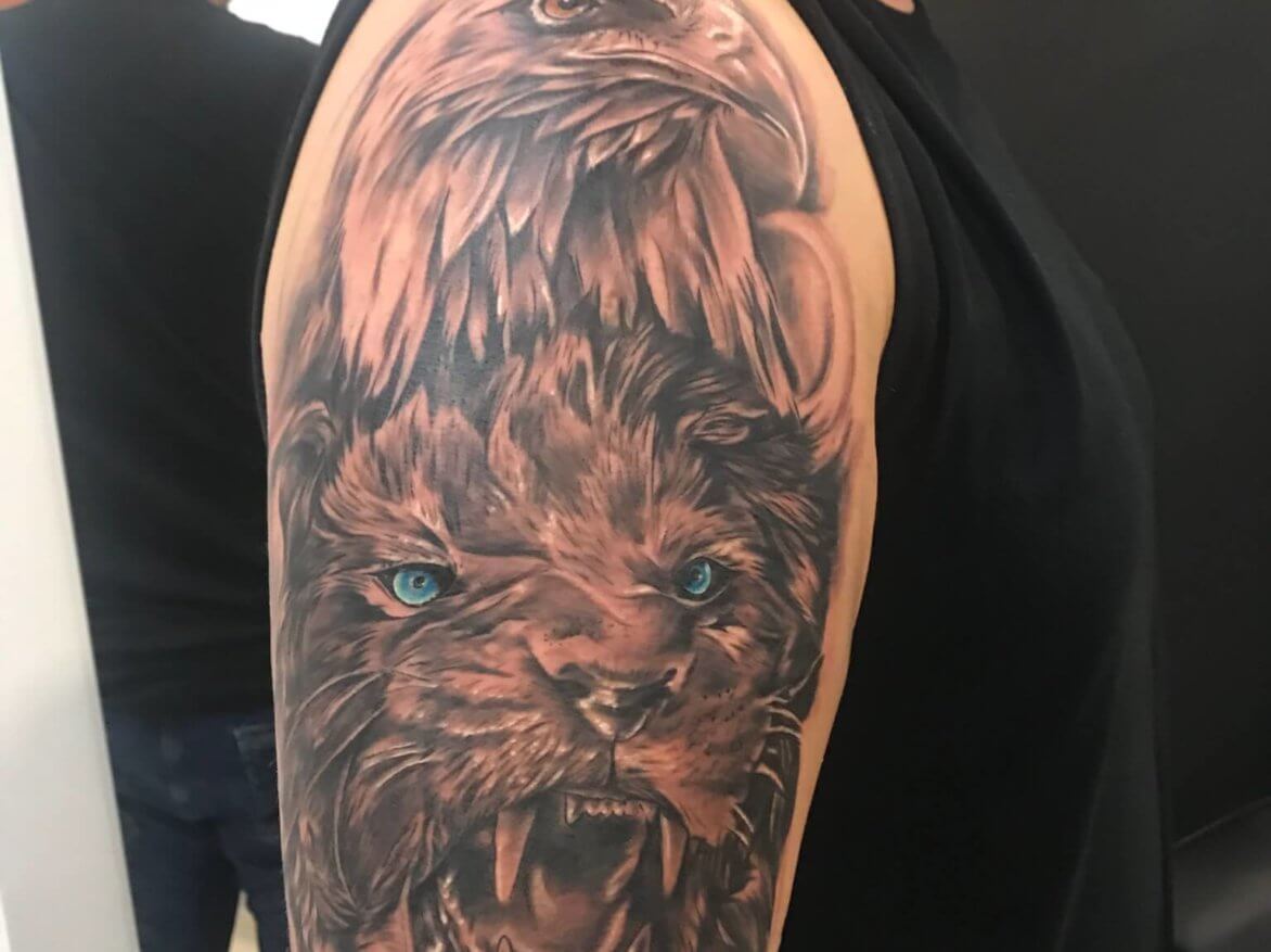 tatuaż lew i orzel